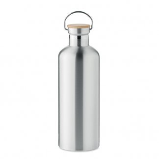 Bouteille isotherme publicitaire en acier inoxydable et bambou - 1500ml - HELSINKI EXTRA