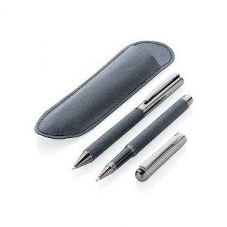 Parure de stylos publicitaire en cuir recyclé et acier inoxydable - OTOA