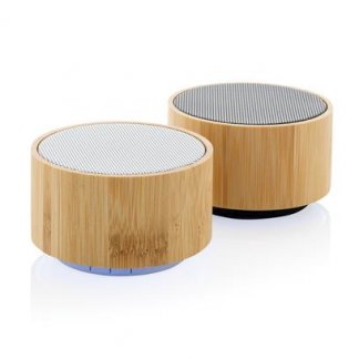 Enceinte bluetooth lumineuse promotionnelle en bambou certifié - 3W - ROUND