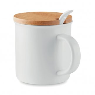 Mug Publicitaire En Porcelaine Et Bambou Avec Cuillère 380ml KENYA