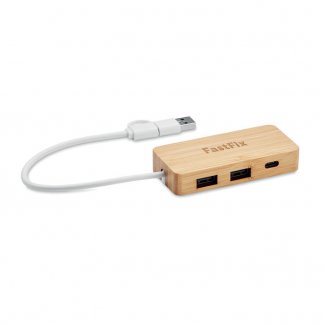 Hub 3 Ports Avec Type C En Bambou personnalisé HUBBAM