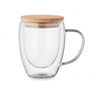 Mug double paroi en verre et bambou promotionnel - 300ml - TIRAL