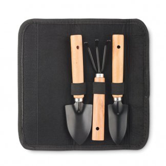 Set de jardin dans pochette en feutre PET recyclé et outils avec manche en bois à personnaliser- GRASS