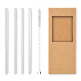 Set de 4 pailles réutilisables publicitaires en verre - GLAW