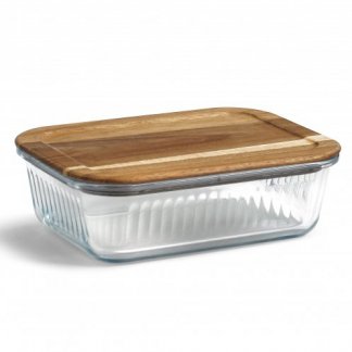 Boîte repas publicitaire en verre borosilicate et bois - 1000ml - PURLUNCH