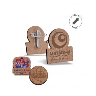 Badge sur-mesure publicitaire en bois MDF avec pince-épingle - PINCO