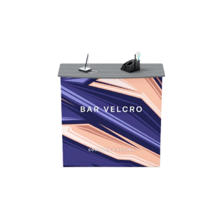 Comptoir d'accueil publicitaire en toile polyester recyclé - 210g - anti-feu B1 - BAR VELCRO