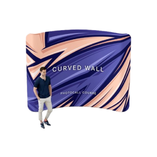 Photocall courbé publicitaire en toile polyester recyclé - 210g - anti-feu B1 - CURVEDWALL