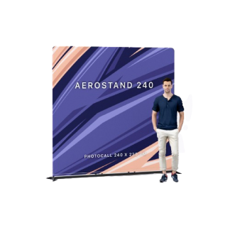 Photocall publicitaire en toile polyester recyclé - 210g - anti-feu B1 - AEROSTAND 240