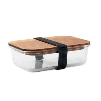 Lunch box en verre personnalisable avec couvercle en bois d'acacia - 800ml - VITRIO LUNCH